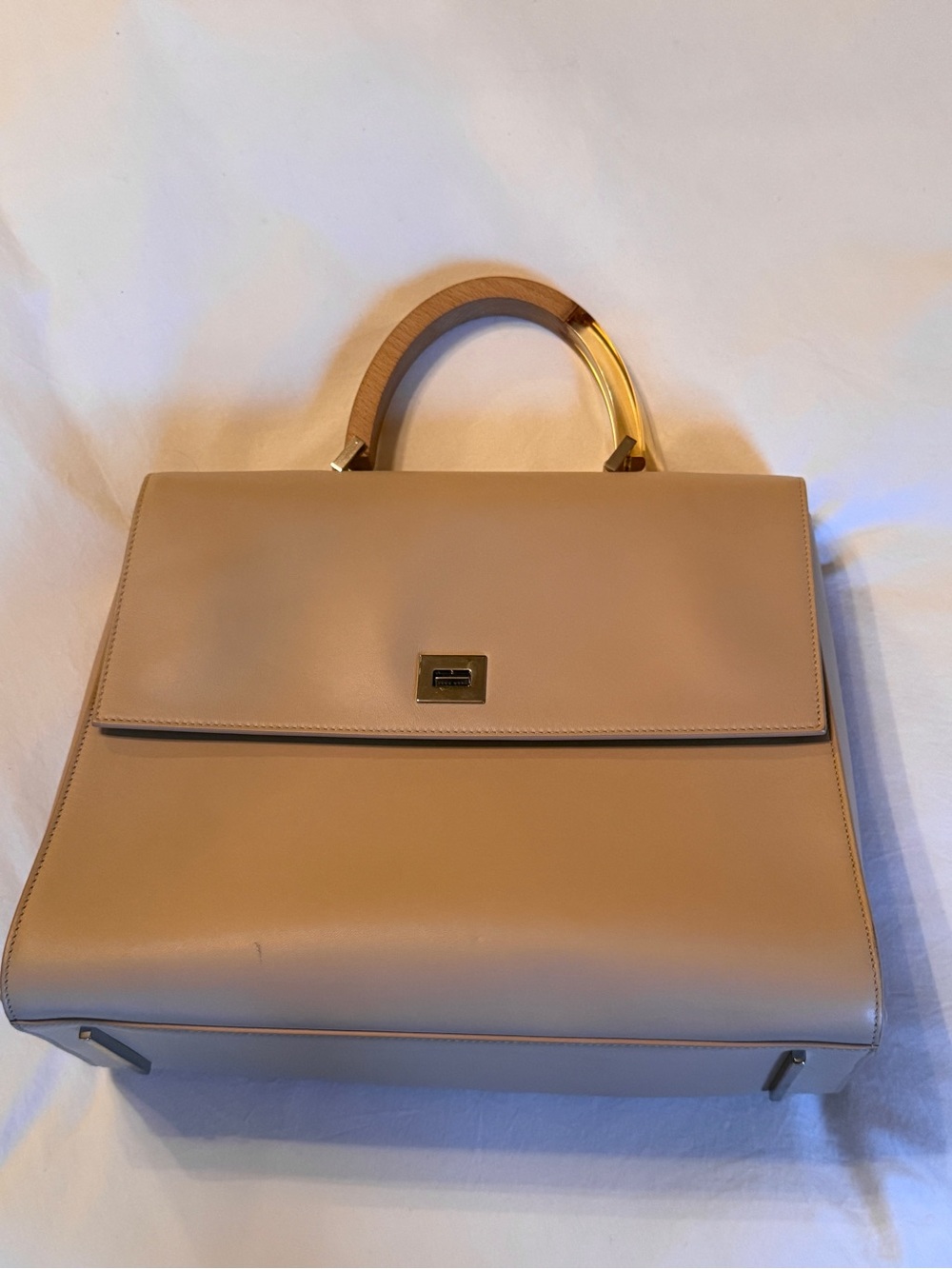 Hugo Boss Runway Edition top handle bag in blush/neutral pink. Made in Italy.
